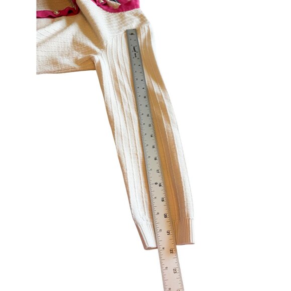 Adrianna Papell Ribbed Cardigan Sweater Women's L White Pink Trim Old Money - Picture 6 of 10
